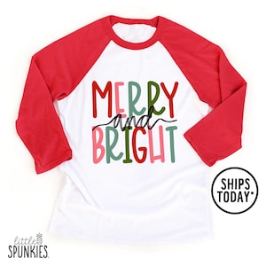 Merry and Bright Raglan: Colorful Christmas Shirt for Kids - BL2606