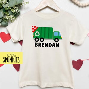 Boys Valentine&#39;s Day T-Shirt, Garbage Truck with Hearts Graphic Tee, Custom Boy Outfit  (GARBAGE TRUCK with HEARTS)
