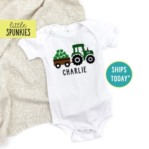 St Patricks Day Farming Onesies® Brand, Shamrock Tractor Onesies® Brand, Baby Boy Infant Bodysuit (SHAMROCK TRACTOR)