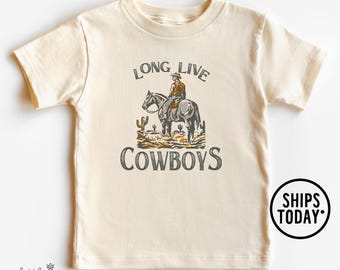 Long Live the Cowboys Graphic Tee for Boys, Funny Horse Ranch T-Shirt, Retro Natural Toddler Shirt - BBL28215