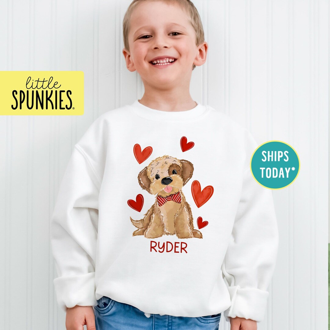 Dog Lover Sweater for Boys, Valentine Boy Puppy With Custom Name