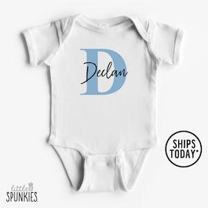 Custom Baby Boy Onesie® Brand: Blue Alphabet Name Reveal