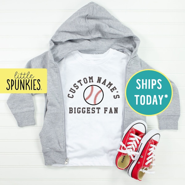 Baseball Sibling Graphic Tee, Custom Name's Biggest Fan Kids T-Shirt, Personalized Gifts (Custom NAME BIGGEST FAN - Baseball)