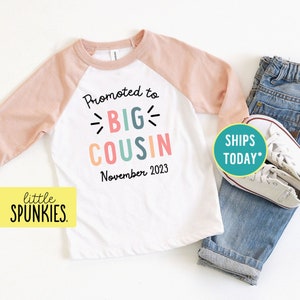 Promoted to Big Cousin Raglan, Big Cousin Announcement Shirt, Big Cousin To Be Graphic Tee (PROMOTED to BIG COUSIN - Girl)