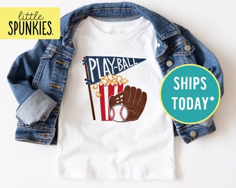 Sports Fan Shirts, Play Ball with Popcorn and Mitt, Baseball Toddler T-Shirt, Baseball Season Graphic Tees