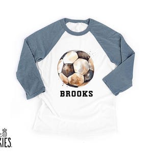 Personalized Watercolor Soccer Ball Raglan: Custom Name Kids Graphic Tee - XL24935