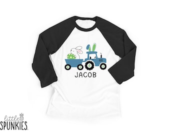 Personalized Easter Bunny Tractor Raglan: Spring Farm Shirt for Boys - EL5612