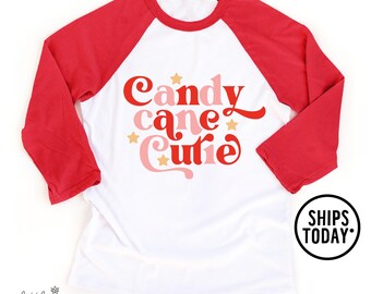 Candy Cane Cutie Kids Raglan: Girls Christmas Holiday Shirt - BL2526