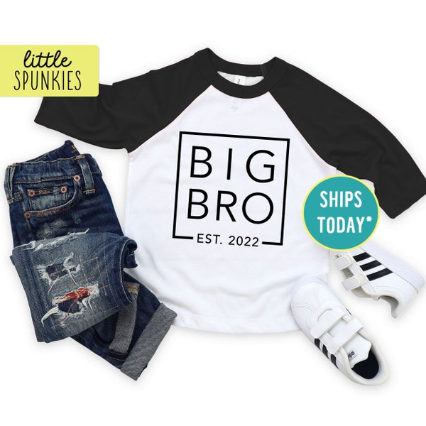 Big Bro with Box Raglan Shirt, New Baby Announcement, Custom Year Gift for Big Brother (BIG BRO w/ BOX - Date)