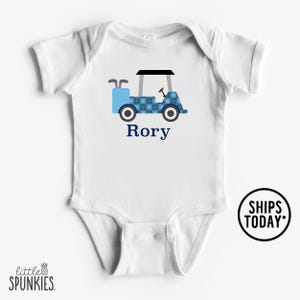Blue Golf Cart with Custom Name Onesies® Brand, Personalized Golf Outfit, Golfing Theme Infant Bodysuit - XL24869