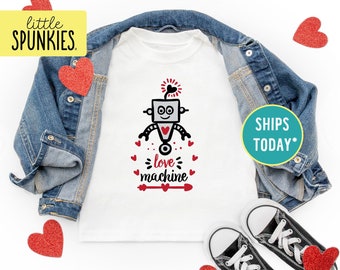 Love Machine Robot T-Shirt, Toddler Youth Valentines Day Shirt, Cute Shirts for Kids