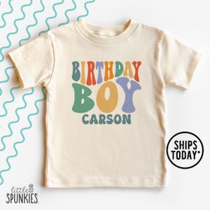 Groovy Birthday Boy with Name Shirt, Retro Birthday Natural T-Shirt, Birthday Gifts for Boys - PL16764