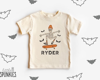 Skeleton with Skateboard Natural Shirt, Halloween Shirt for Boys, Spooky Season Graphic Tees - GL7945
