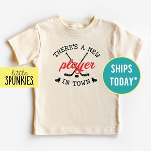 Retro Sports Shirts for Kids, There's a New Player in Town Natural Tee, Cute Hockey Outfit
