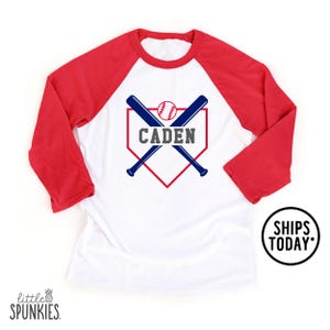 Personalized Kids Baseball Raglan: Home Plate & Bats Shirt - XL24731
