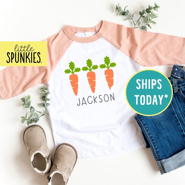 Personalized Carrot Shirt, Carrot Trio with Name Raglan, Kids Easter Shirts (CARROT TRIO)
