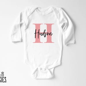 Alphabet Baby Girl Name with Pink Initial Onesies® Brand: Personalized Announcement Outfit - UL21352