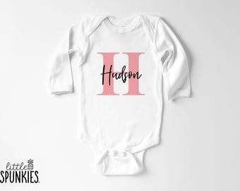 Alphabet Baby Girl Name with Pink Initial Onesies® Brand: Personalized Announcement Outfit - UL21352