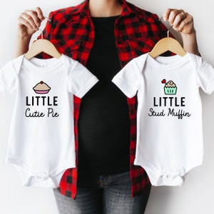 Little Stud Muffin Onesies® Brand, Little Cutie Pie Onesies® Brand, Twin Valentine&#39;s Day Bodysuit, Babies First Valentine&#39;s Day Outfit