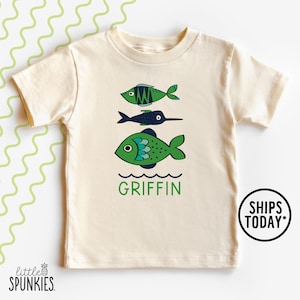 Cute Fishing Shirt for Kids, Custom Name Fish Toddler T-Shirt, Personalized Natural Graphic Tee - YL25880