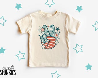 Retro USA Peace Sign Kids Shirt: 4th of July Graphic Tee - AL1434