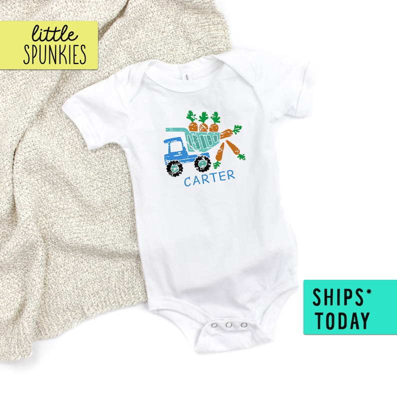 Infant Bodysuit Personalized Easter Outfit Easter Dump Truck Custom Name Onesie\u00ae