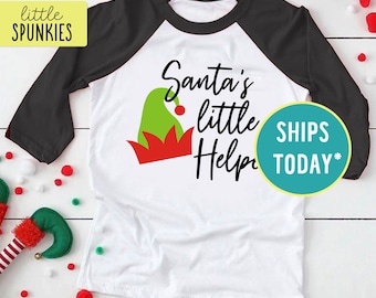 Christmas Elf Shirt, Santa's Little Helper Toddler Raglan, Cute Holiday Shirts for Kids