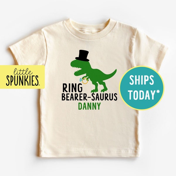 Personalized Wedding Dinosaur T-Shirt, Ring Bearer Saurus with Name, Natural Toddler Graphic Tee (RING BEARER SAURUS)