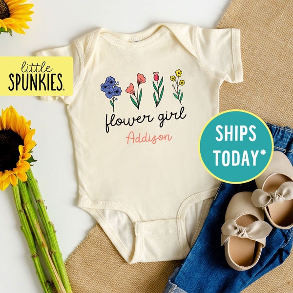 Wildflowers Flower Girl Onesies® Brand, Girls Bridal Party Gift, Personalized Natural Baby Bodysuit (WILDFLOWERS FLOWER GIRL)