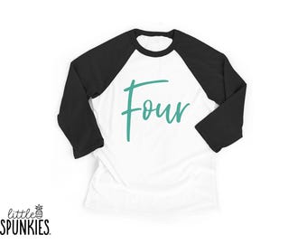 Handwritten Four Toddler Raglan, Fourth Birthday Baseball Tee, 4th Birthday Outfit - PL16773