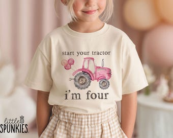 Girls Pink Farm Birthday Tshirt: Start Your Tractor I'm Age Shirt - PL16902