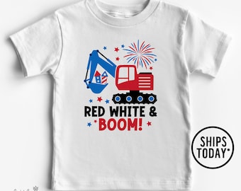 4th of July Construction Shirt: Red White & Boom Excavator Tee - AL1420