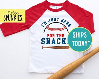 Funny Saying Shirt, I'm Just Here for the Snacks Raglan Tee, Baseball Shirt for Kids (BASEBALL)