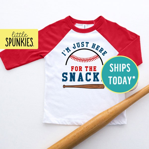 Funny Saying Shirt, I'm Just Here for the Snacks Raglan Tee, Baseball Shirt for Kids (BASEBALL)