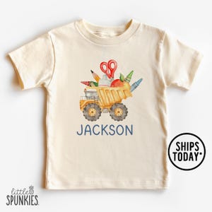 Personalized Dump Truck T-Shirt, Custom Name Boys Back to School Shirt, Natural Graphic Tee - WL23717