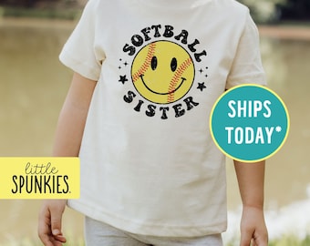 Retro Sports Shirt for Kids, Softball Sister Natural Toddler T-Shirt, Baseball Stadium Shirts
