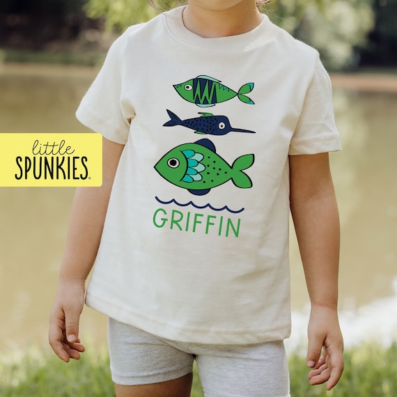 Cute Fishing Shirt for Kids, Custom Name Fish Toddler T-shirt