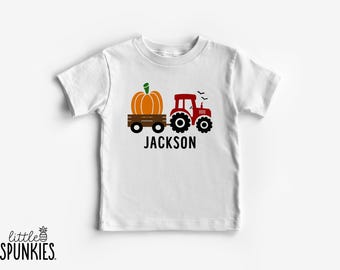 Halloween Red Tractor Personalized Kids Shirt: Custom Name Fall Graphic Tee - GL7912