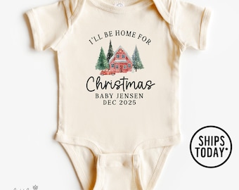 Holiday Pregnancy Reveal Baby Bodysuit: I'll Be Home for Christmas with Custom Text Onesies® Brand - BL2412