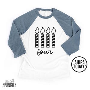 4th Birthday Raglan T-Shirt for Kids, Four Candle Birthday Raglan, Kids Party Outfit, Choose Your Ink Color - PL16761