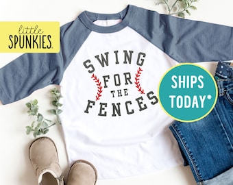 Funny Softball Shirts for Kids, Swing for the Fences Raglan Tee, Game Day Shirt