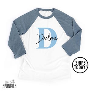 Personalized Alphabet Letter Name Raglan: Custom Kids Blue Initial Shirt - UL21350