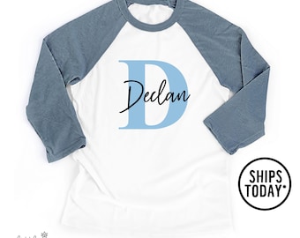 Personalized Alphabet Letter Name Toddler Raglan, Custom Kids Name Shirt, Boy Baseball Style T-Shirt (BLUE) - UL21350
