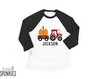 Fall Farm Shirt for Boys: Personalized Halloween Red Tractor Raglan - GL7912
