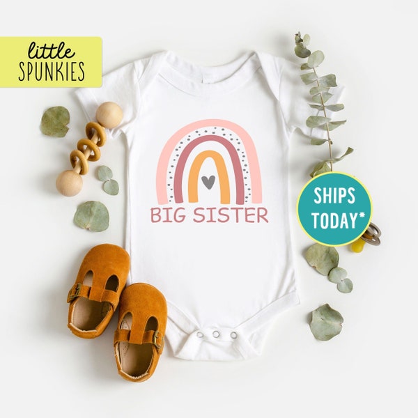 Pink Rainbow Big Sister Onesies® Brand, New Big Sister Bodysuit, Girls Rainbow Infant Tee Shirt