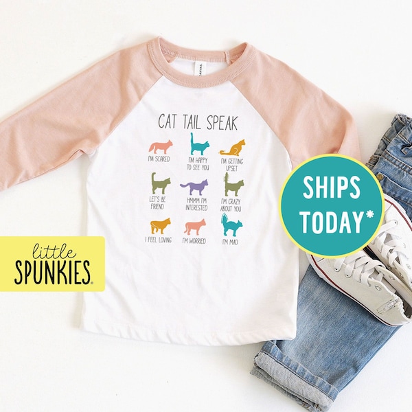 Cute Cat Shirts for Kids, Cat Tail Speak Raglan Tee, Gifts for Cat Lovers