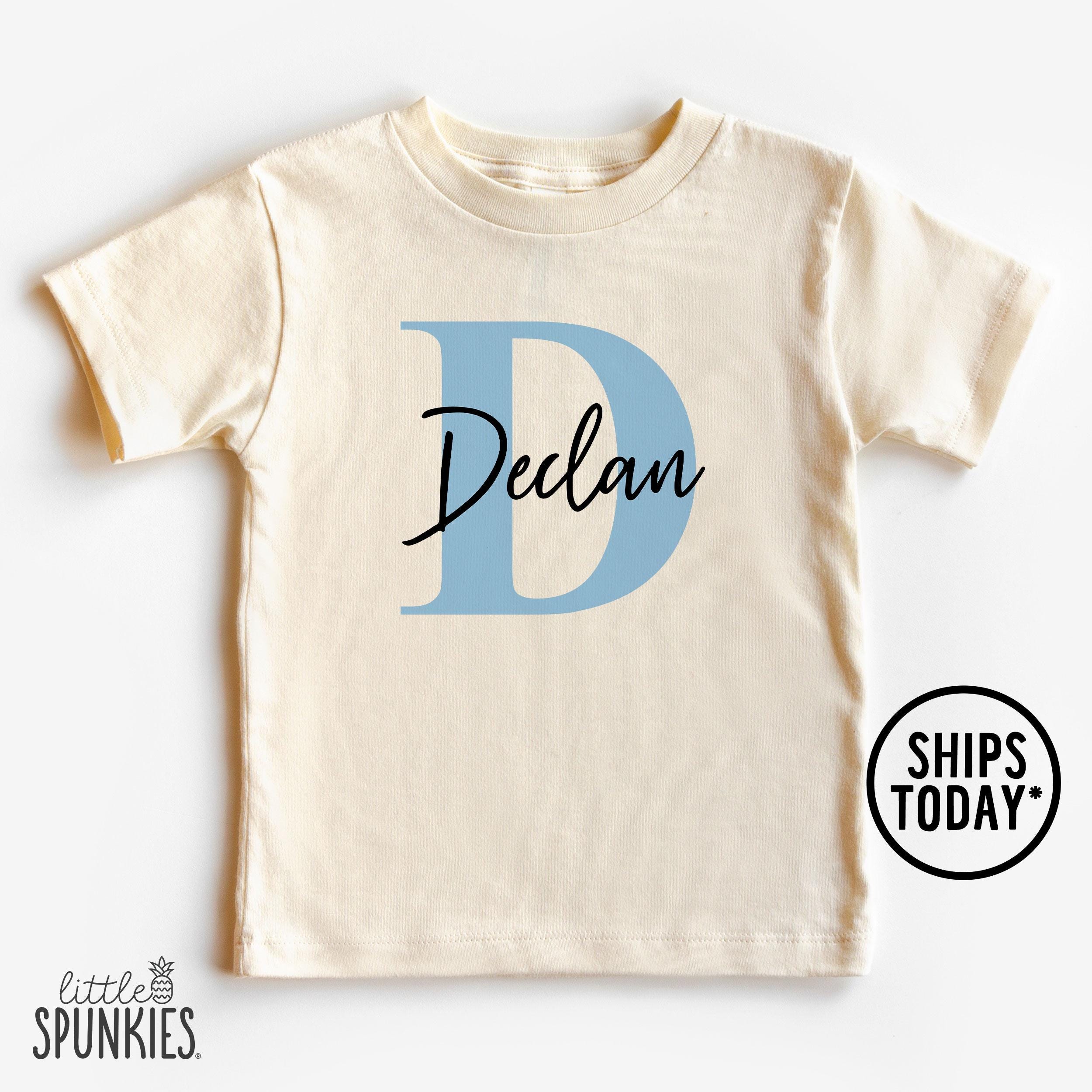 Personalized Shirts for Boys, Alphabet Letter Name Graphic Tee, Natural Shirt with Initial and Name (BLUE) - UL21350