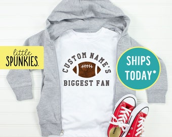 Custom Football Graphic Tee, Personalized Biggest Fan Kids T-Shirt, Kids Football Gifts (Custom NAME BIGGEST FAN - Football)