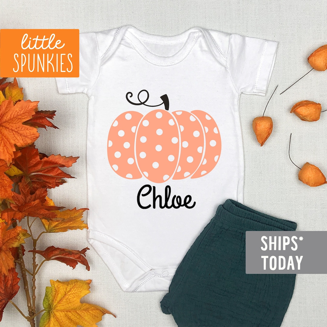 Custom Name Polka Dot Baby Onesie® Personalized Pumpkin Etsy