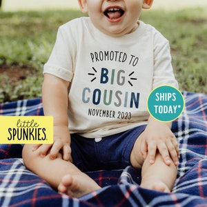 Vintage Cousin Shirts for Kids, Promoted to Big Cousin Natural Tee, Pregnancy Announcement Shirt (PROMOTED to BIG COUSIN - Boy)